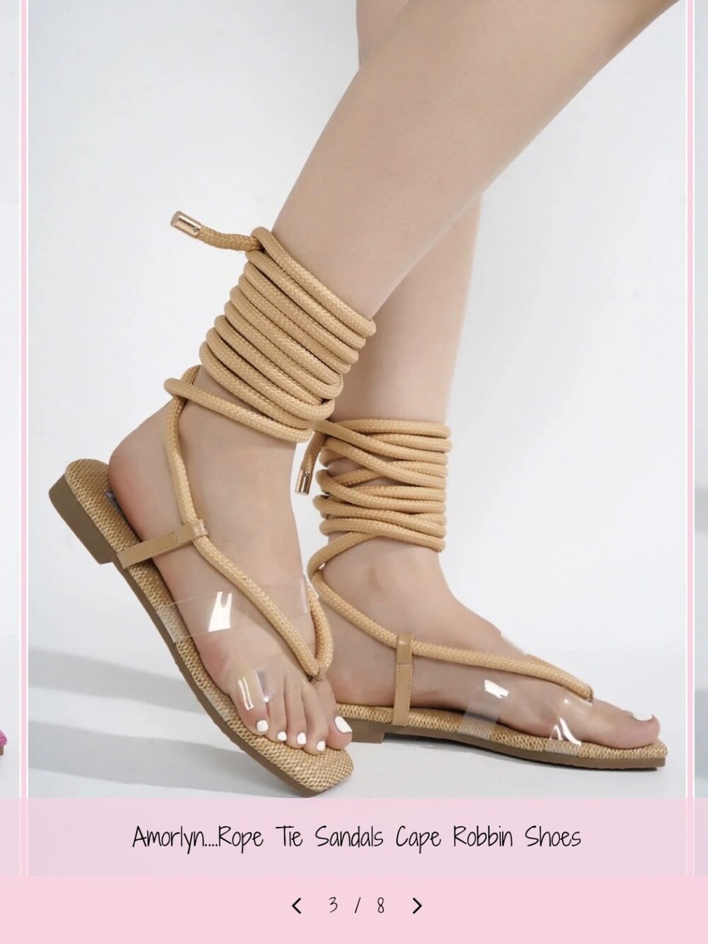 Cape Robbin Beige Rope Tie Sandals with Clear Straps